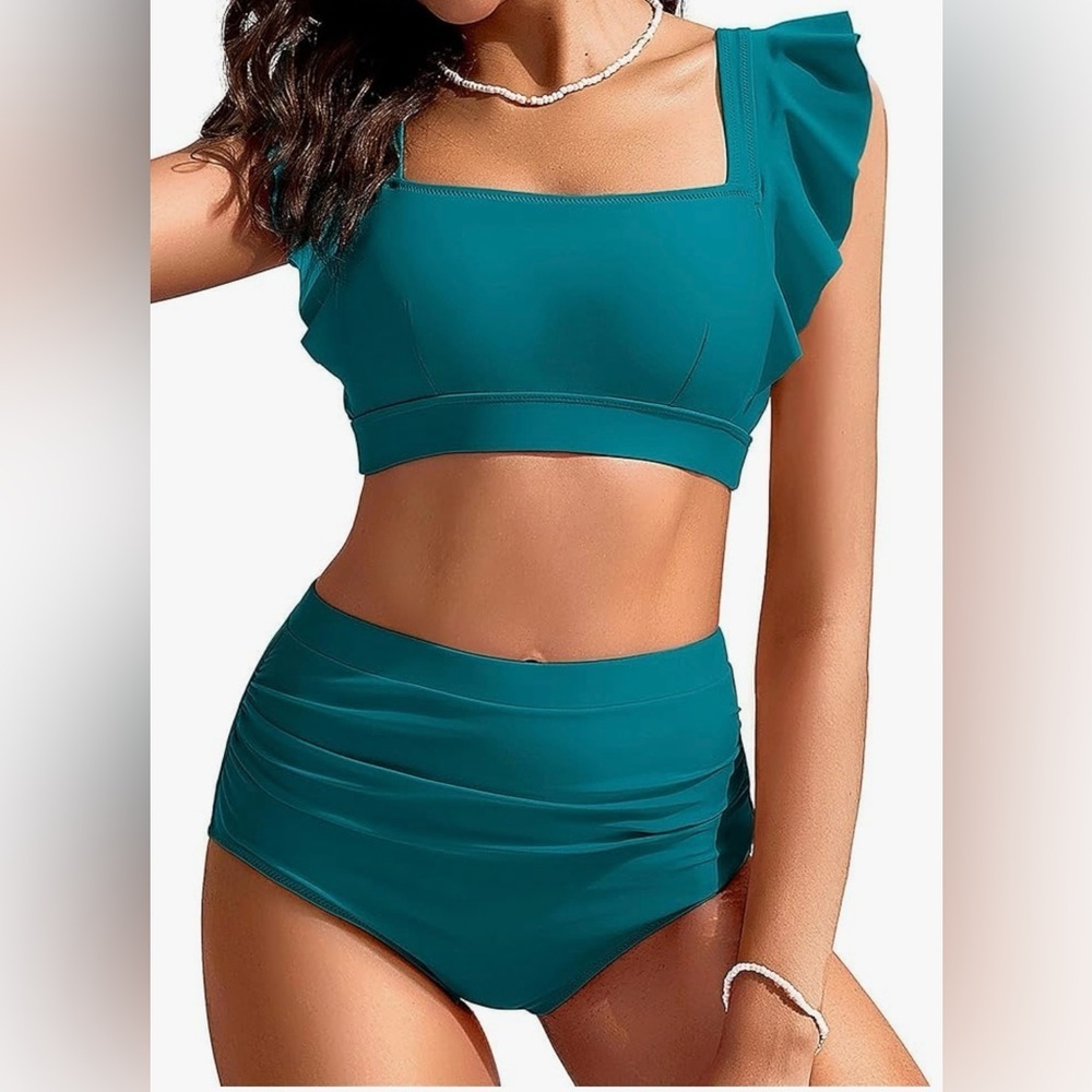 NWT Women’s Teal Kate Kasin High Waisted Tummy Control Full Coverage Bikini - Picture 1 of 8